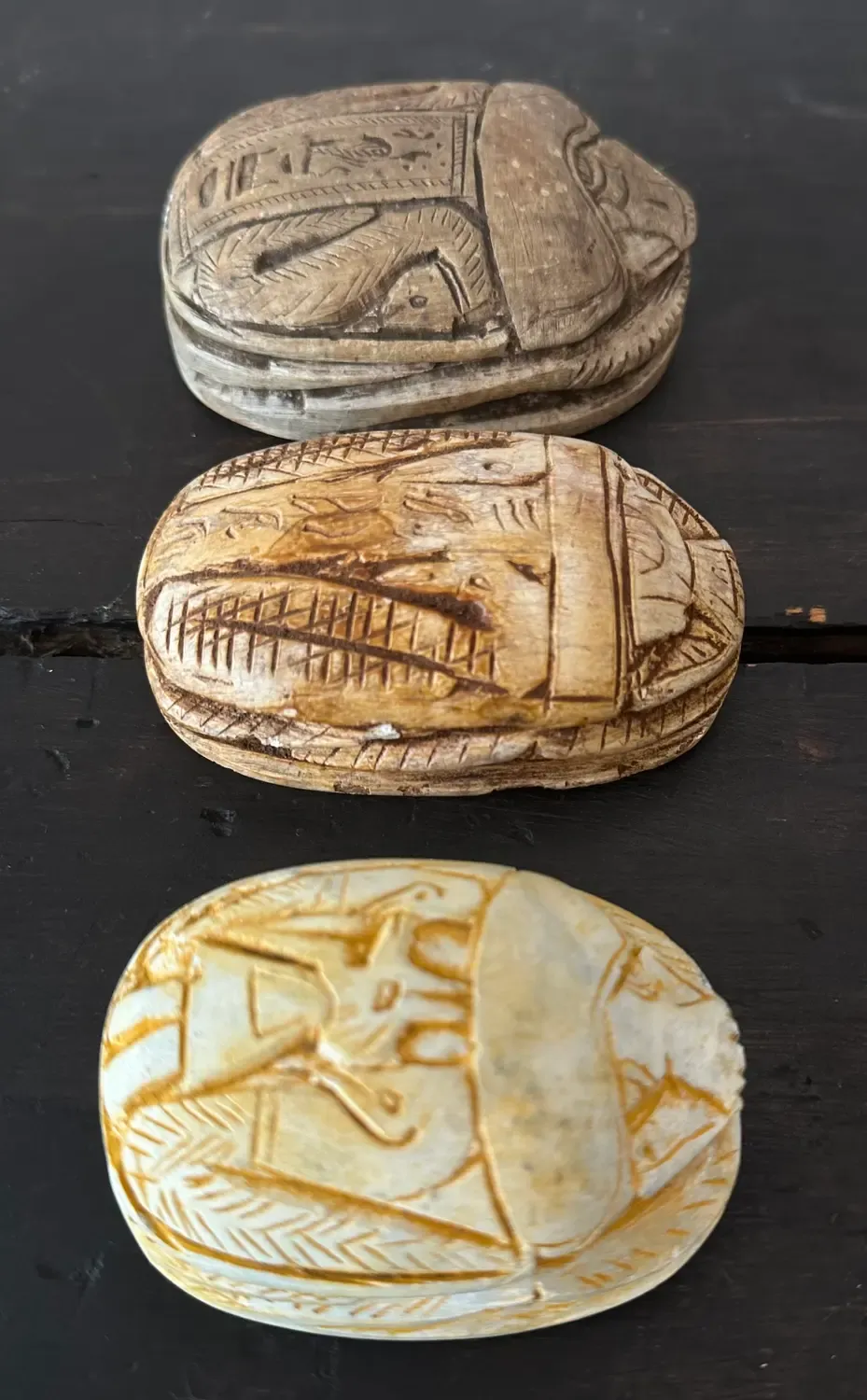 Vintage Boho Carved Egyptian Scarabs - Set of 3 — additional photo 5