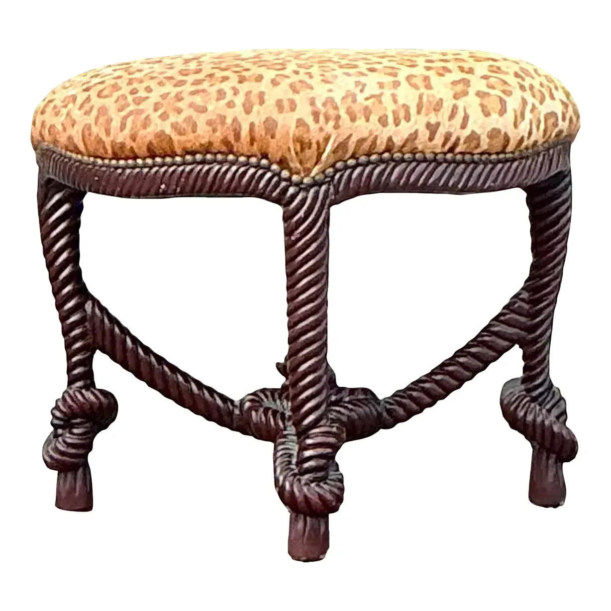 Vintage Boho Carved Knot Low Stool — additional photo 1