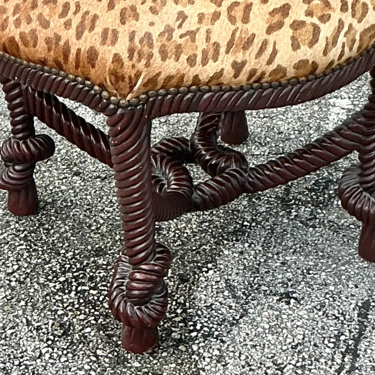 Vintage Boho Carved Knot Low Stool — additional photo 2