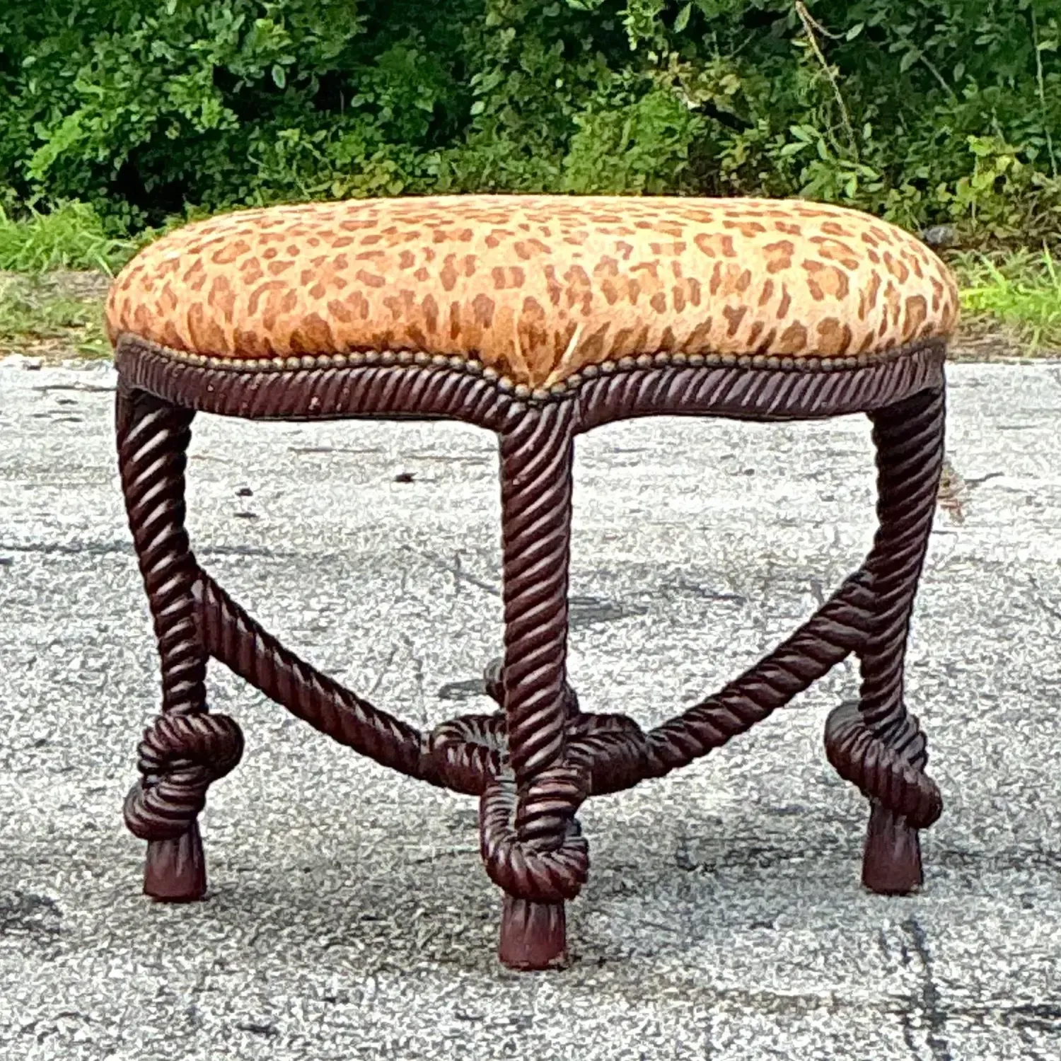 Vintage Boho Carved Knot Low Stool — additional photo 3