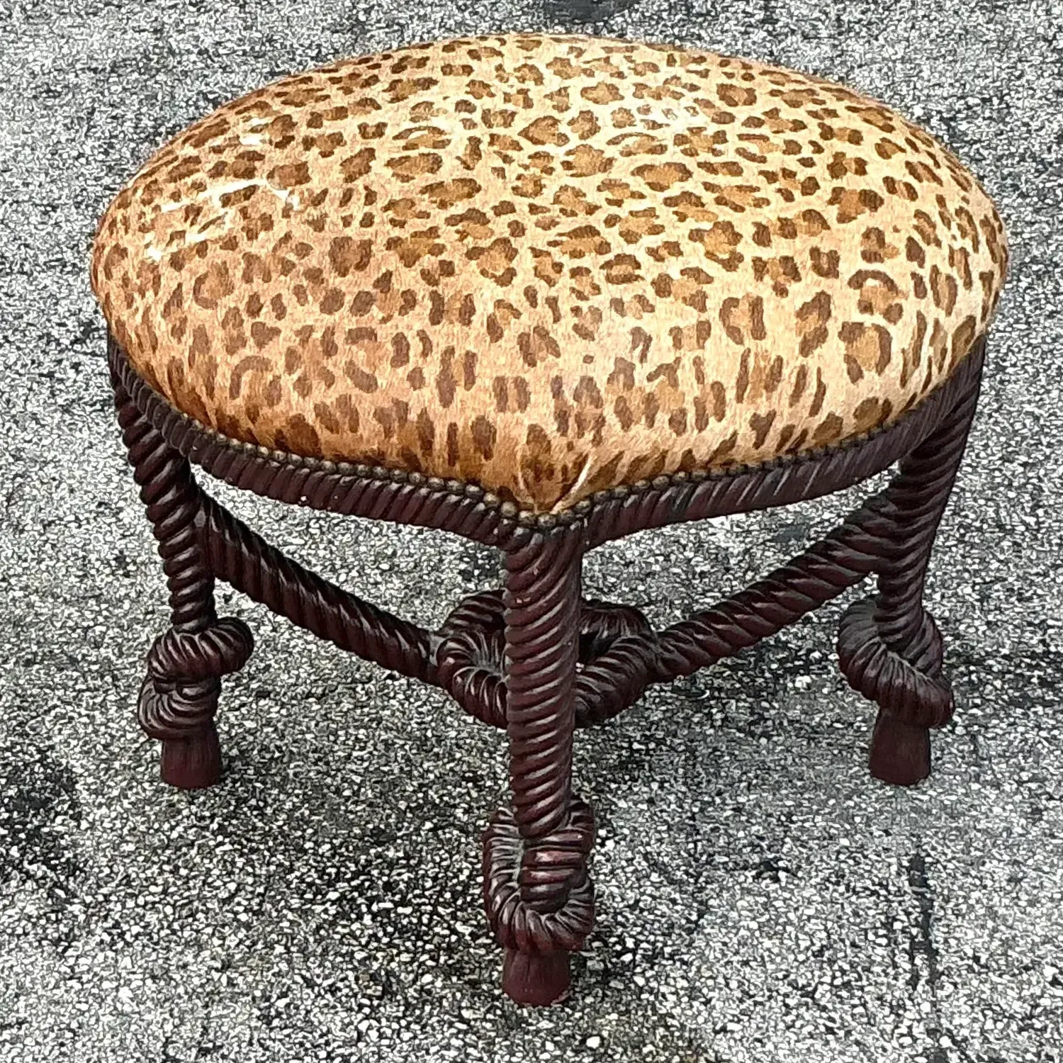 Vintage Boho Carved Knot Low Stool — additional photo 4