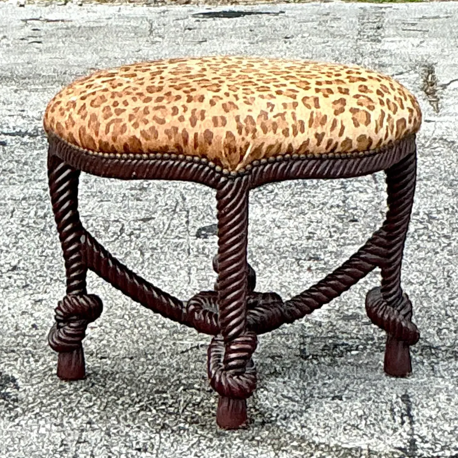 Vintage Boho Carved Knot Low Stool — additional photo 7