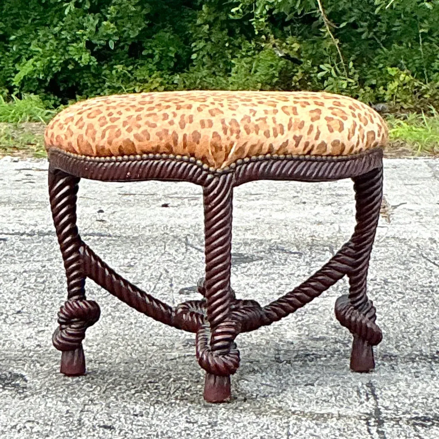 Vintage Boho Carved Knot Low Stool — additional photo 8