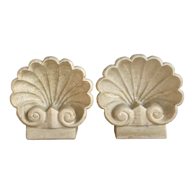 Vintage Boho Carved Stone Clam Shell Fonts - A Pair — additional photo 1