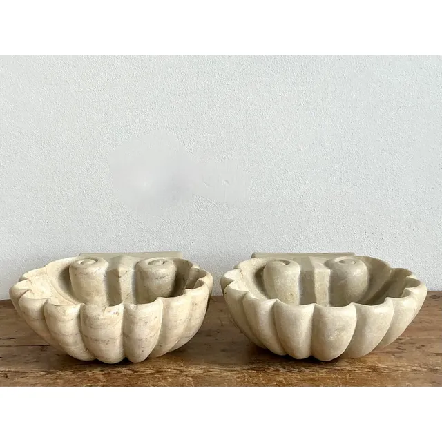 Vintage Boho Carved Stone Clam Shell Fonts - A Pair — additional photo 3
