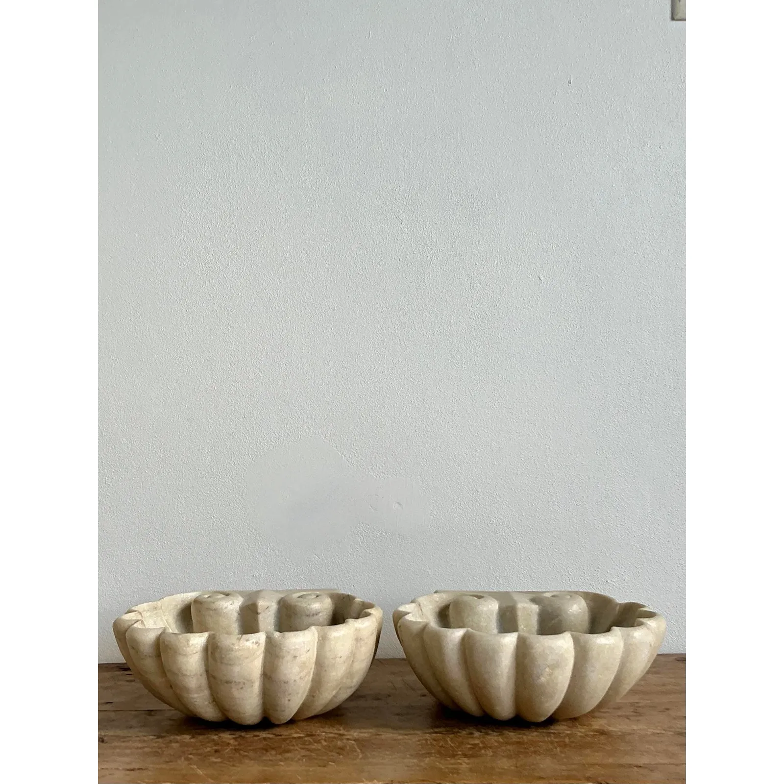 Vintage Boho Carved Stone Clam Shell Fonts - A Pair — additional photo 4