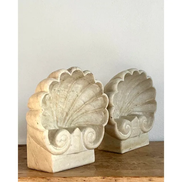 Vintage Boho Carved Stone Clam Shell Fonts - A Pair — additional photo 5