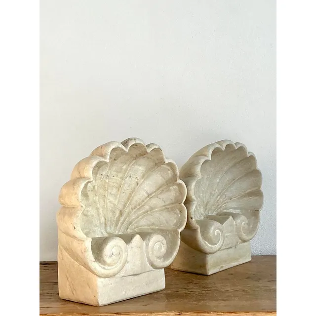 Vintage Boho Carved Stone Clam Shell Fonts - A Pair — additional photo 6