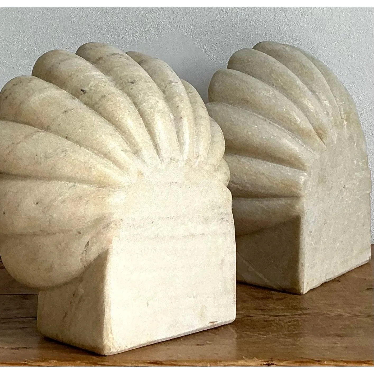 Vintage Boho Carved Stone Clam Shell Fonts - A Pair — additional photo 7