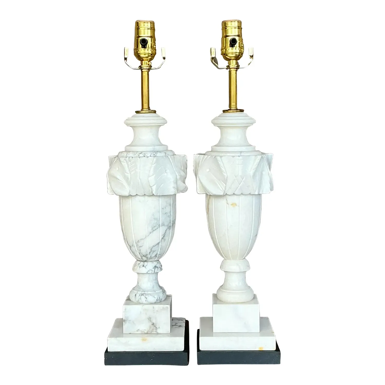 Vintage Boho Carved Stone Leaf Lamps - a Pair — additional photo 1