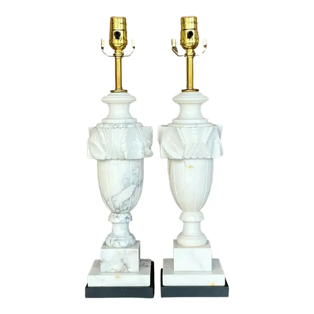 Vintage Boho Carved Stone Leaf Lamps - a Pair — additional photo 1