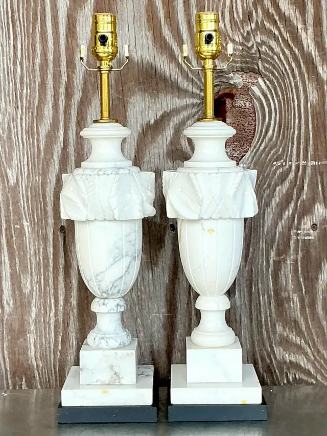 Vintage Boho Carved Stone Leaf Lamps - a Pair — additional photo 2