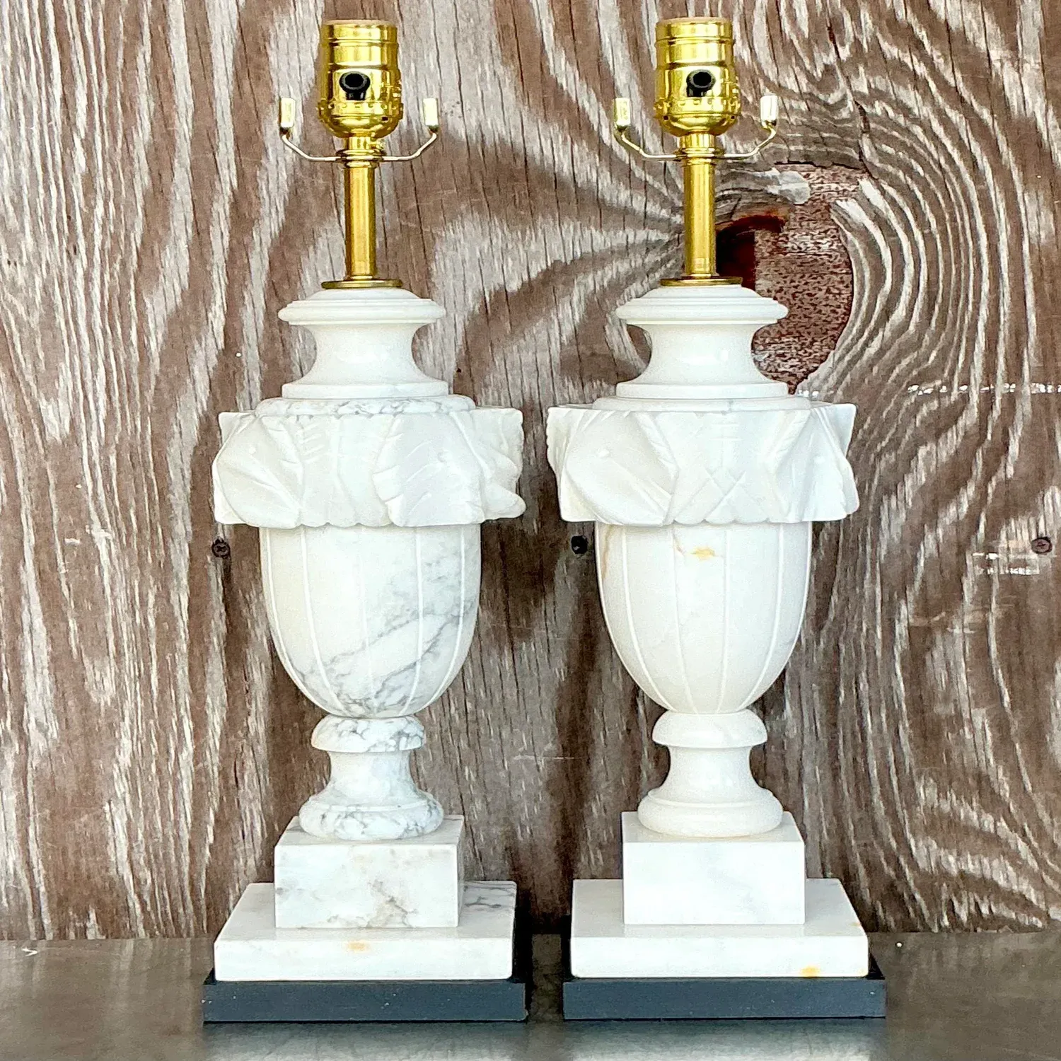 Vintage Boho Carved Stone Leaf Lamps - a Pair — additional photo 7