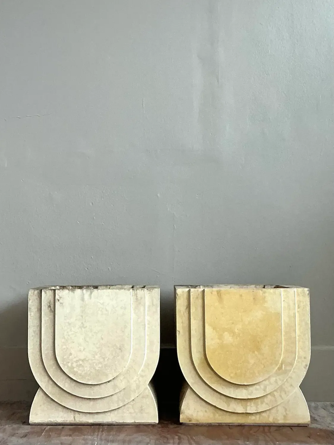 Vintage Boho Carved Stone Planters - A Pair — additional photo 2