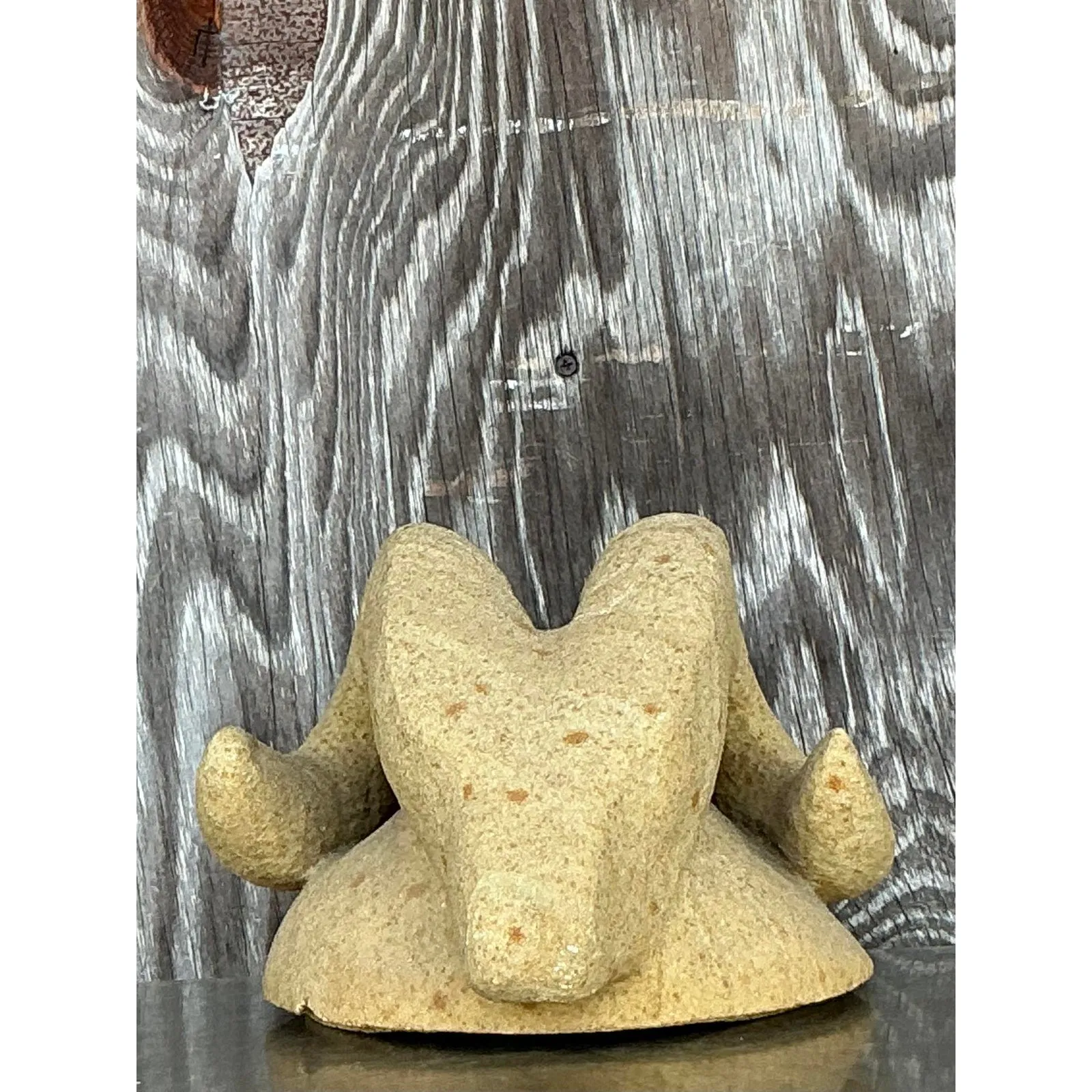 Vintage Boho Carved Stone Rams Head — additional photo 2