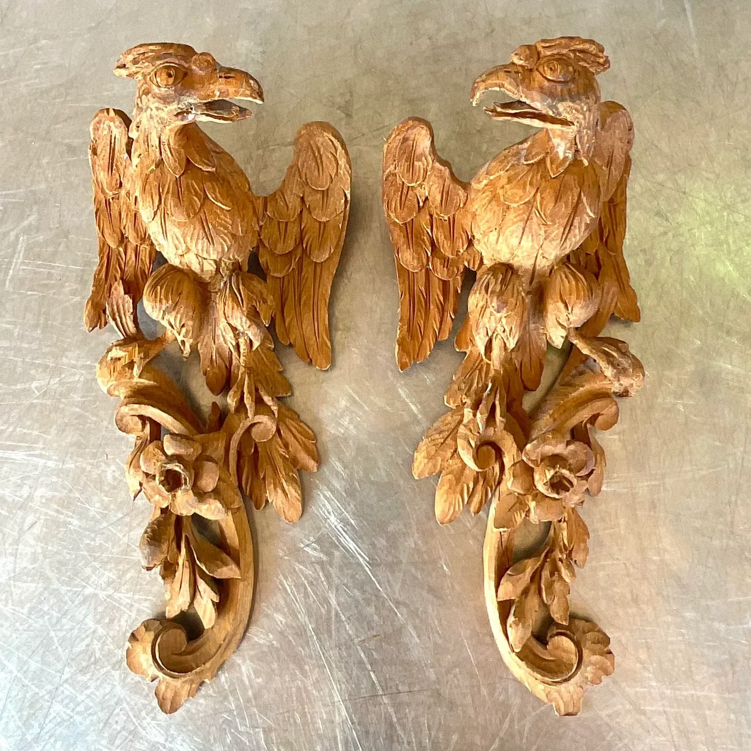 Vintage Boho Carved Wall Mount Phoenix - Set of 2 — additional photo 1