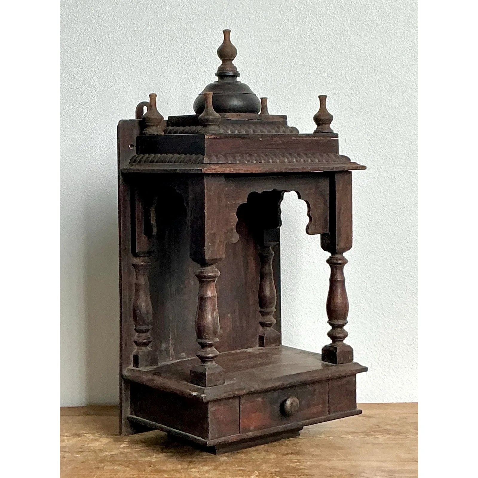 Vintage Boho Carved Wood Altar - Wood, 11W x 21.75H — additional photo 3