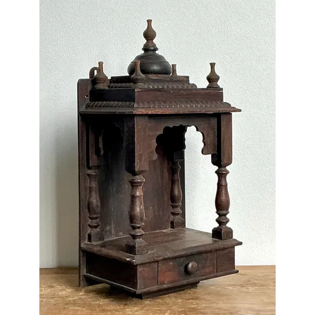 Vintage Boho Carved Wood Altar - Wood, 11W x 21.75H — additional photo 3