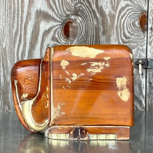 Vintage Boho Carved Wood and Brass Elephant — additional photo 3