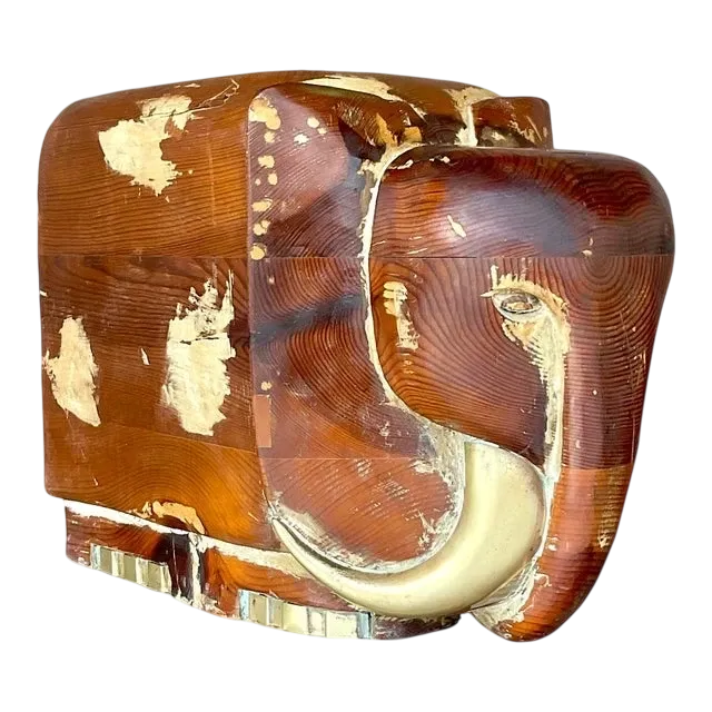 Vintage Boho Carved Wood and Brass Elephant — additional photo 4