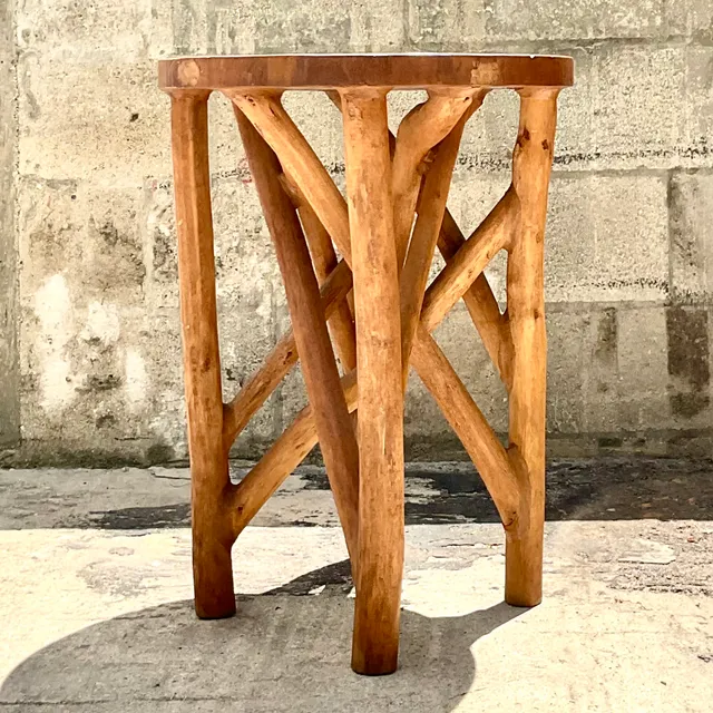 Vintage Boho Carved Wood Branch Side Table — additional photo 1