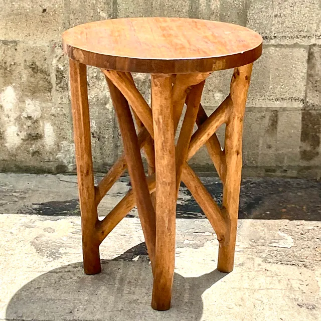 Vintage Boho Carved Wood Branch Side Table — additional photo 3