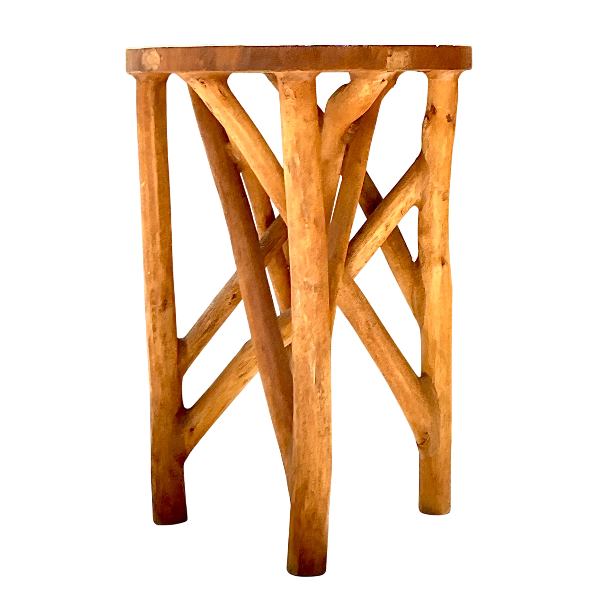 Vintage Boho Carved Wood Branch Side Table