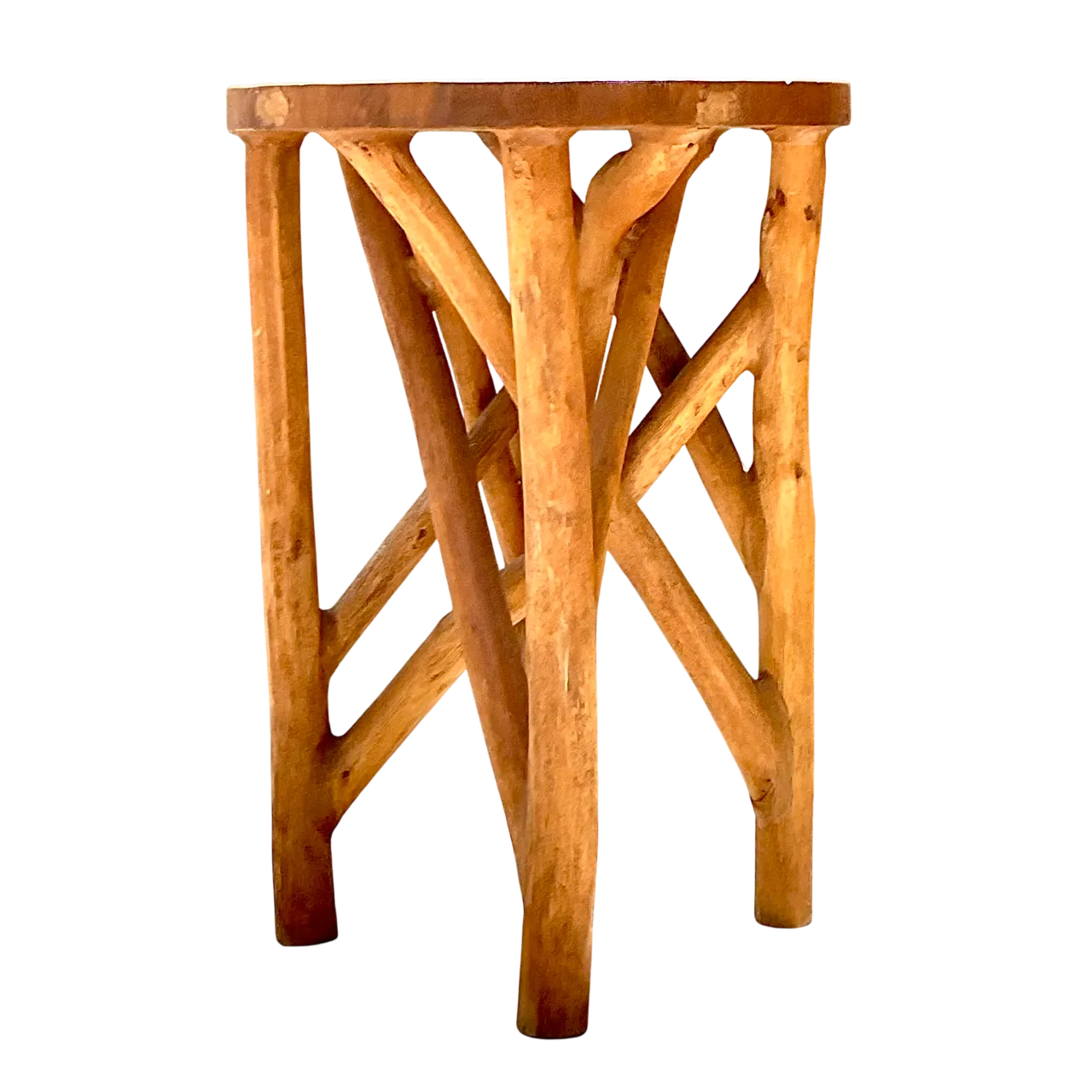 Vintage Boho Carved Wood Branch Side Table