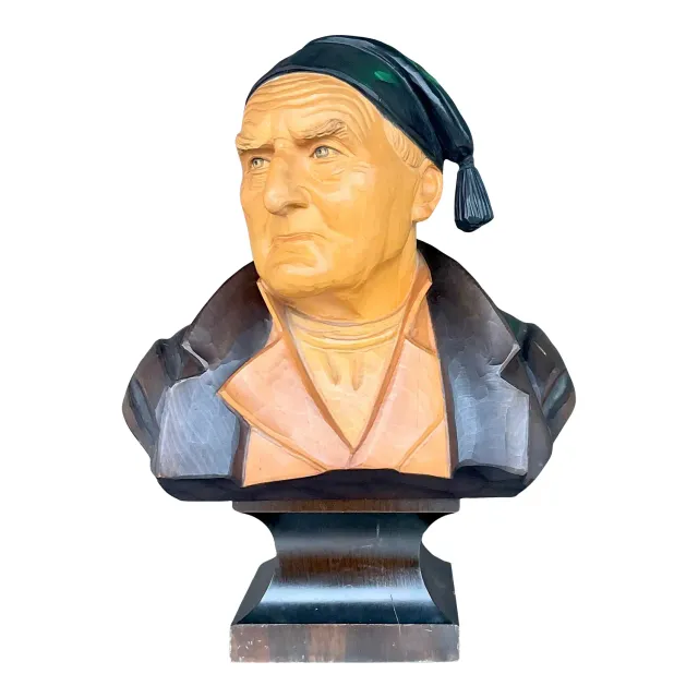 Vintage Boho Carved Wood Bust of Man — additional photo 1