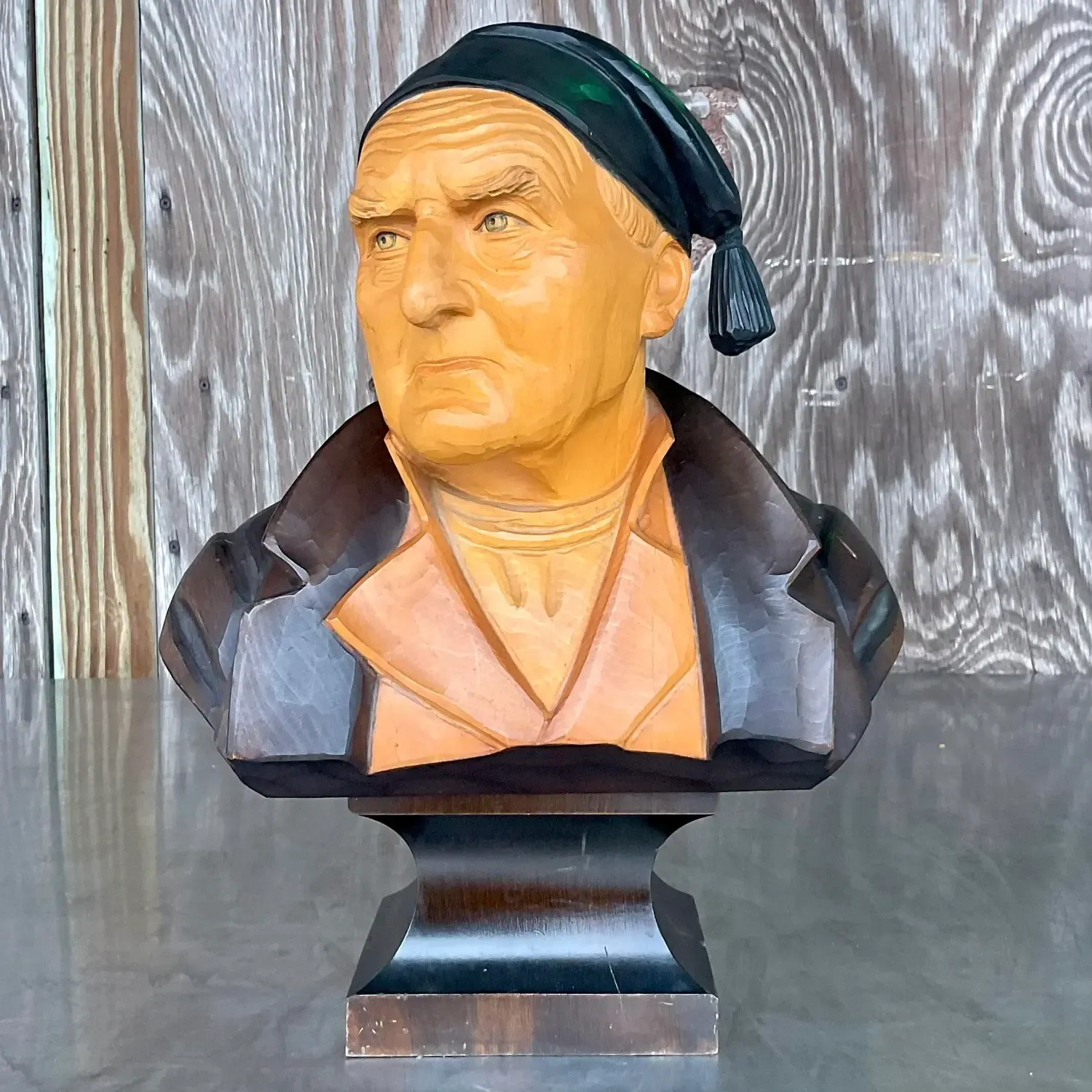 Vintage Boho Carved Wood Bust of Man — additional photo 2