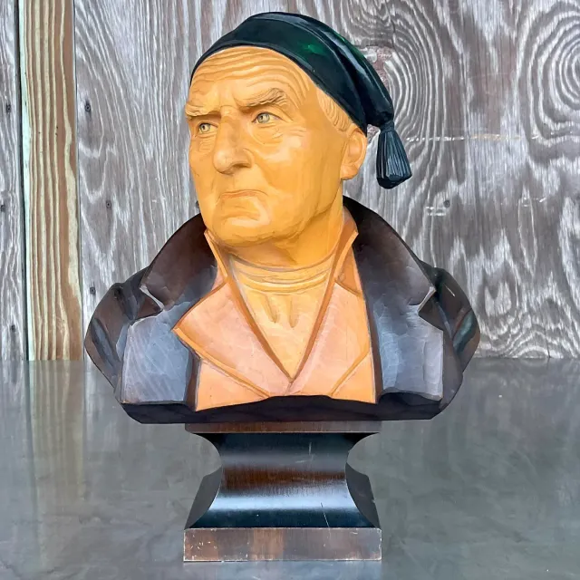 Vintage Boho Carved Wood Bust of Man — additional photo 2