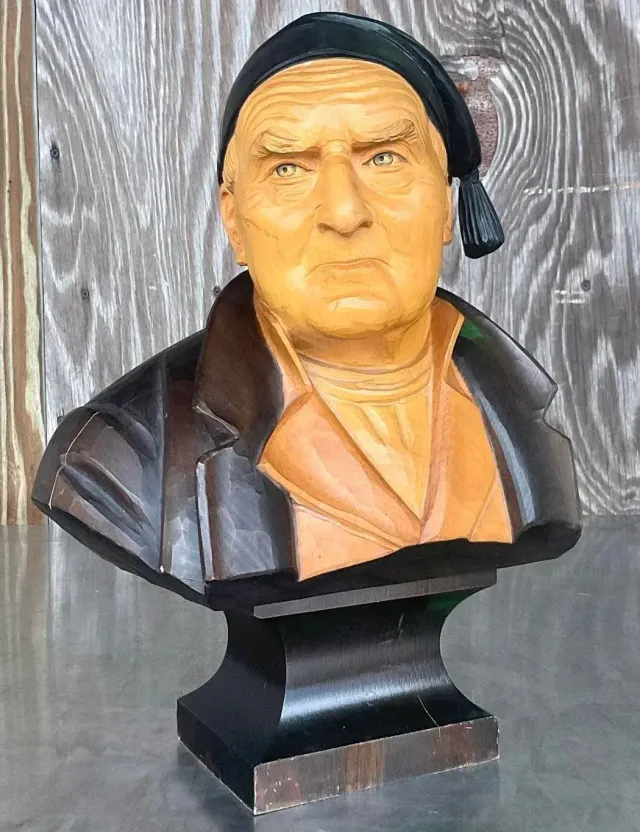 Vintage Boho Carved Wood Bust of Man — additional photo 4