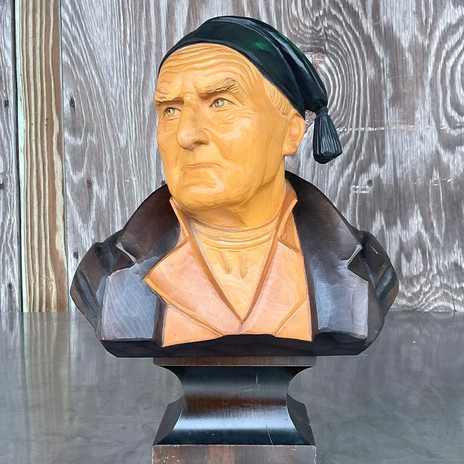 Vintage Boho Carved Wood Bust of Man — additional photo 5