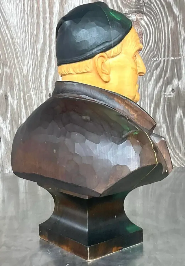 Vintage Boho Carved Wood Bust of Man — additional photo 6