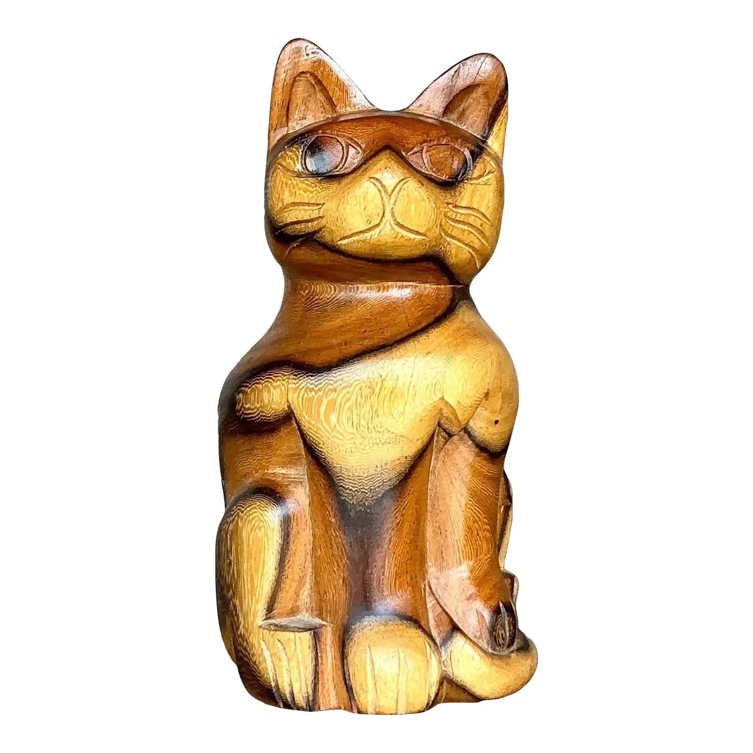 Vintage Boho Carved Wood Cat — additional photo 1