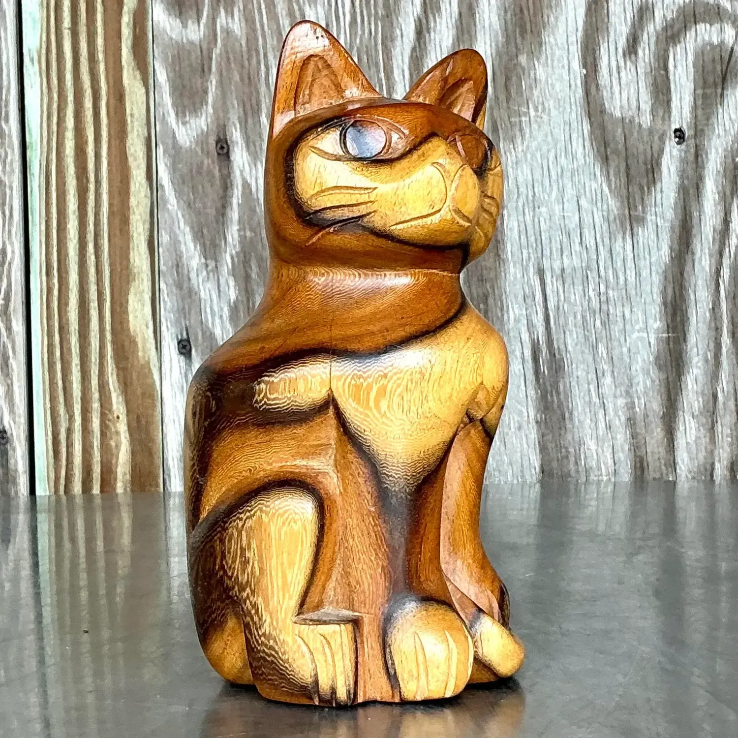 Vintage Boho Carved Wood Cat — additional photo 4