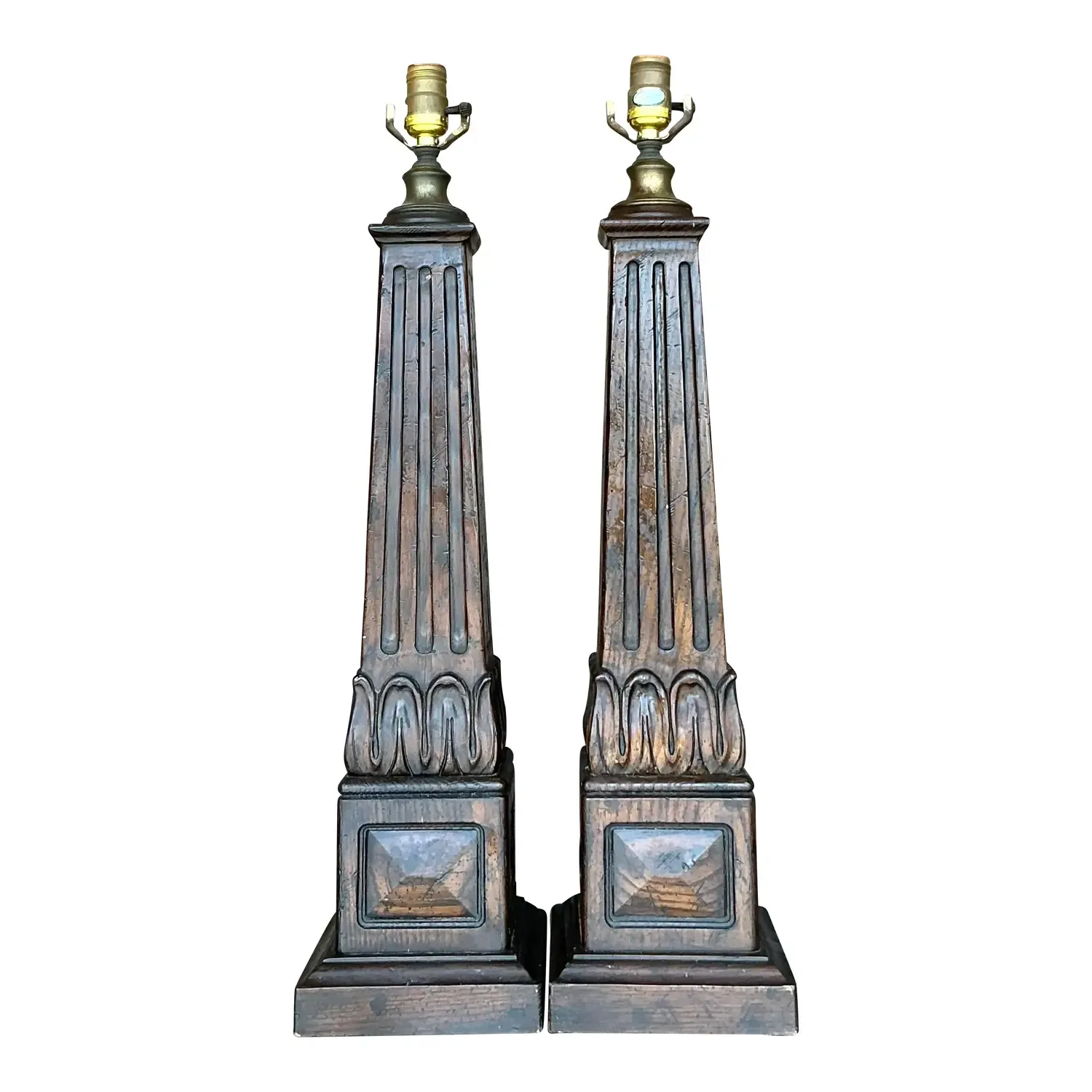 Vintage Boho Carved Wood Column Lamps - a Pair — additional photo 1