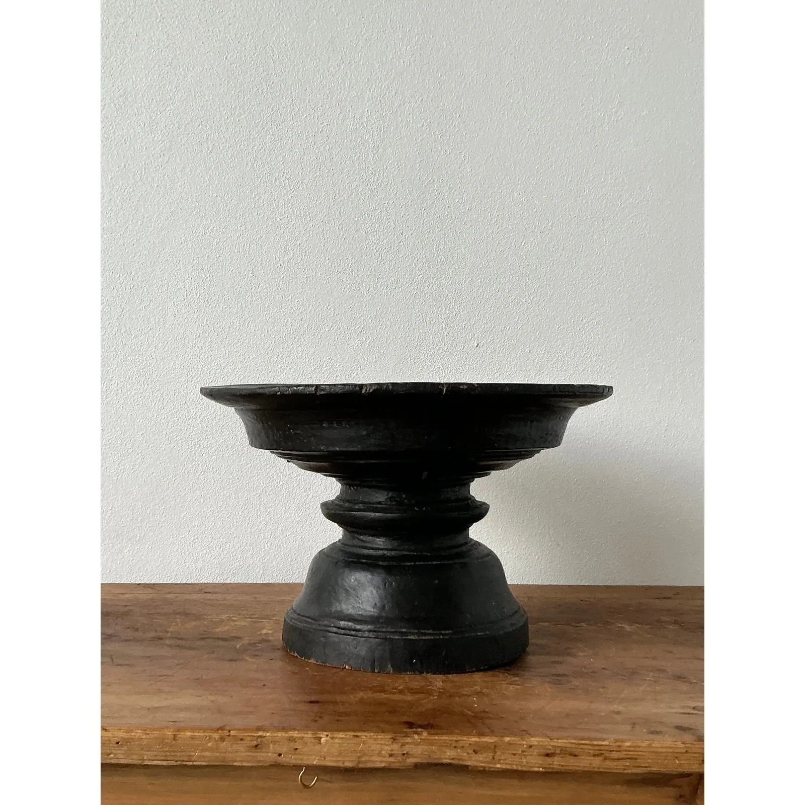 Vintage Boho Carved Wood Decorative Pedestal Bowl — additional photo 2