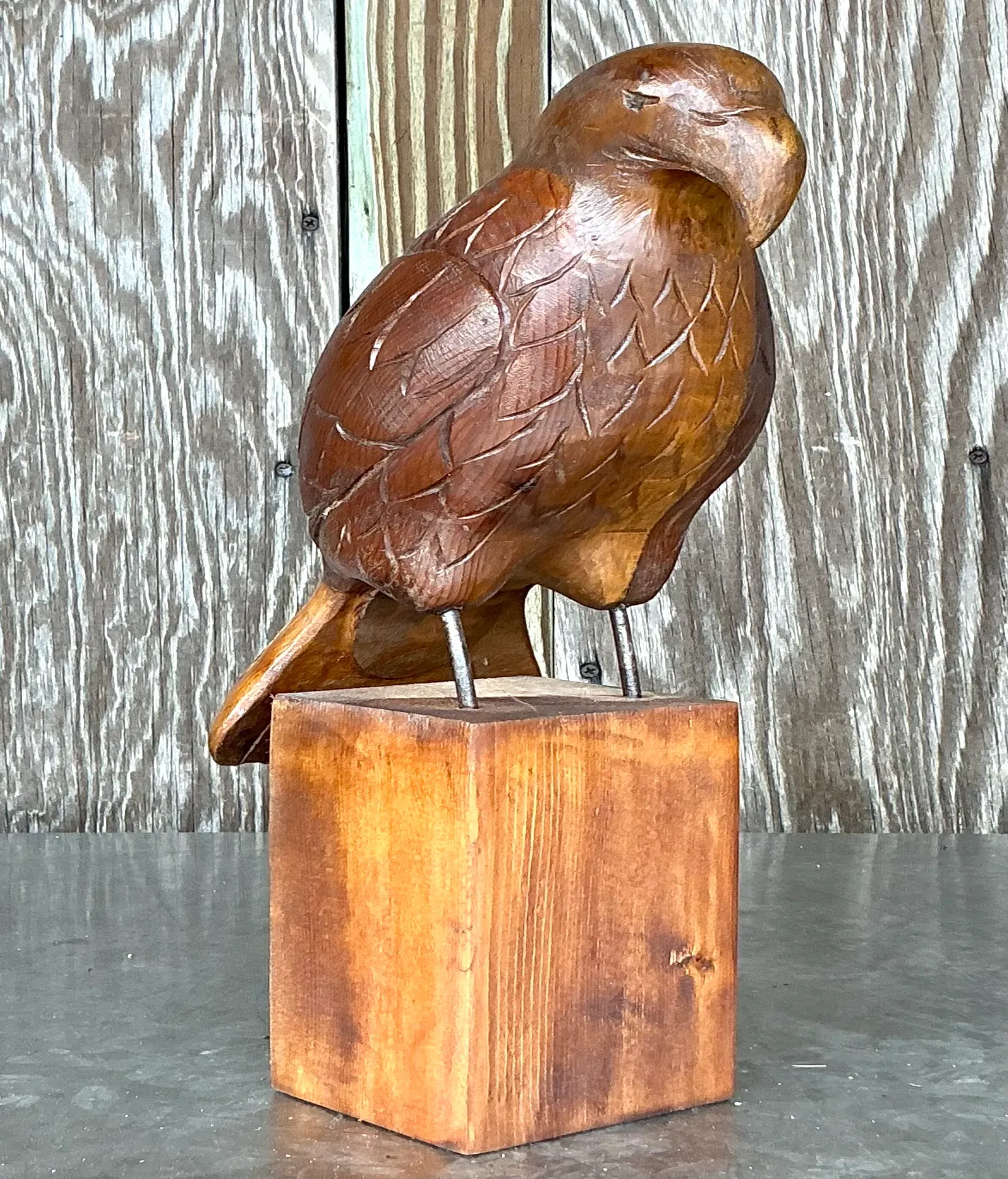 Vintage Boho Carved Wood Eagle Sculpture — additional photo 1