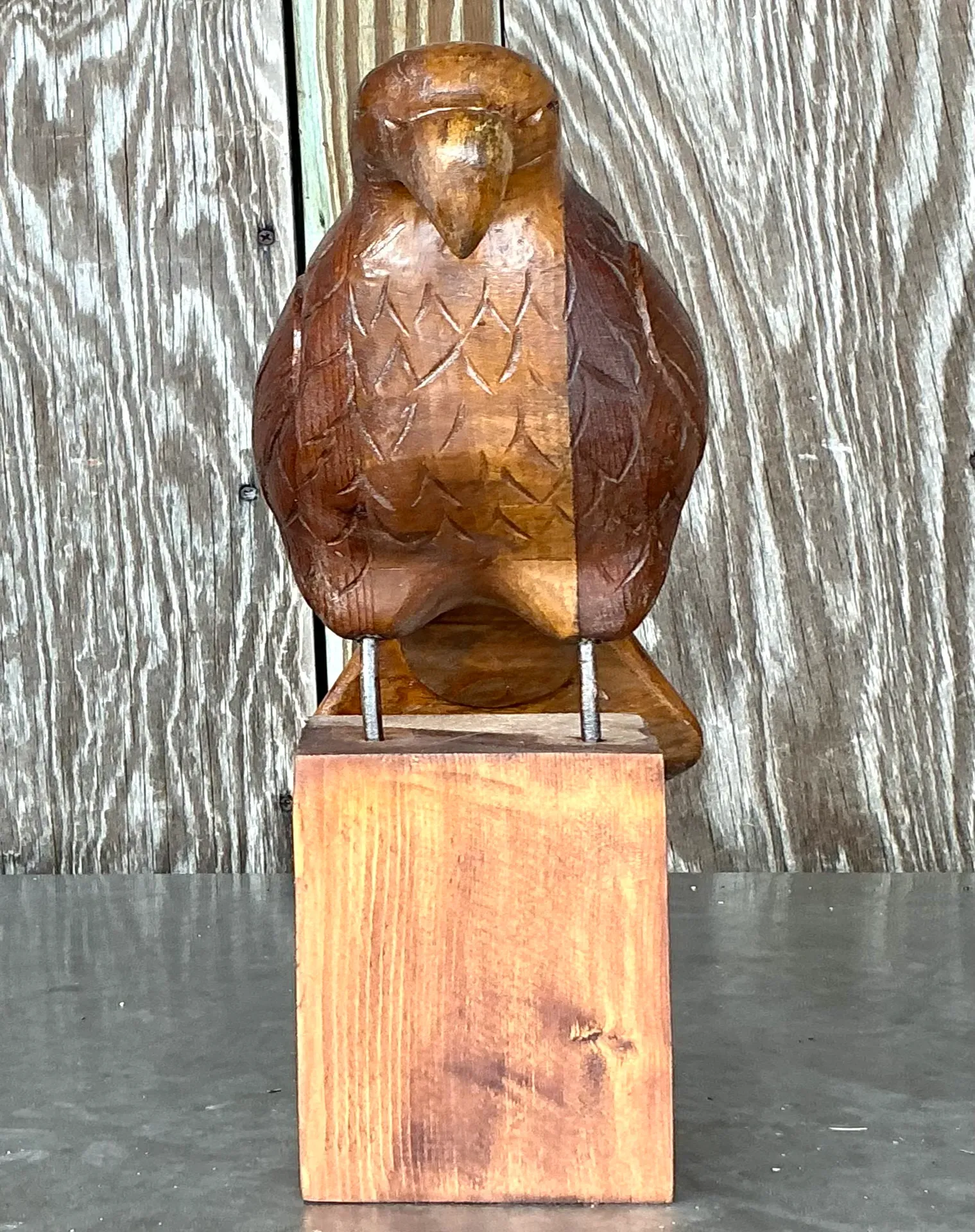 Vintage Boho Carved Wood Eagle Sculpture — additional photo 2