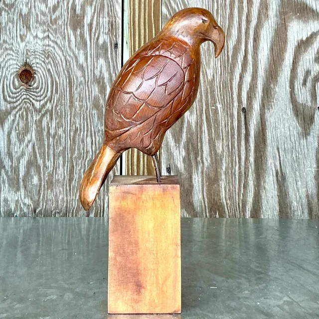 Vintage Boho Carved Wood Eagle Sculpture — additional photo 3