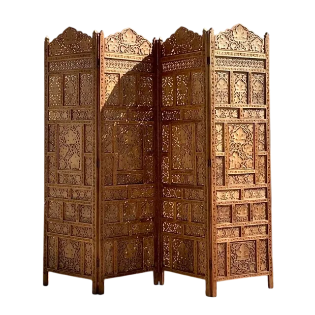 Vintage Boho Carved Wood Folding Screen — additional photo 2