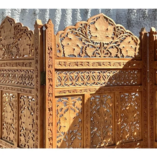 Vintage Boho Carved Wood Folding Screen — additional photo 6