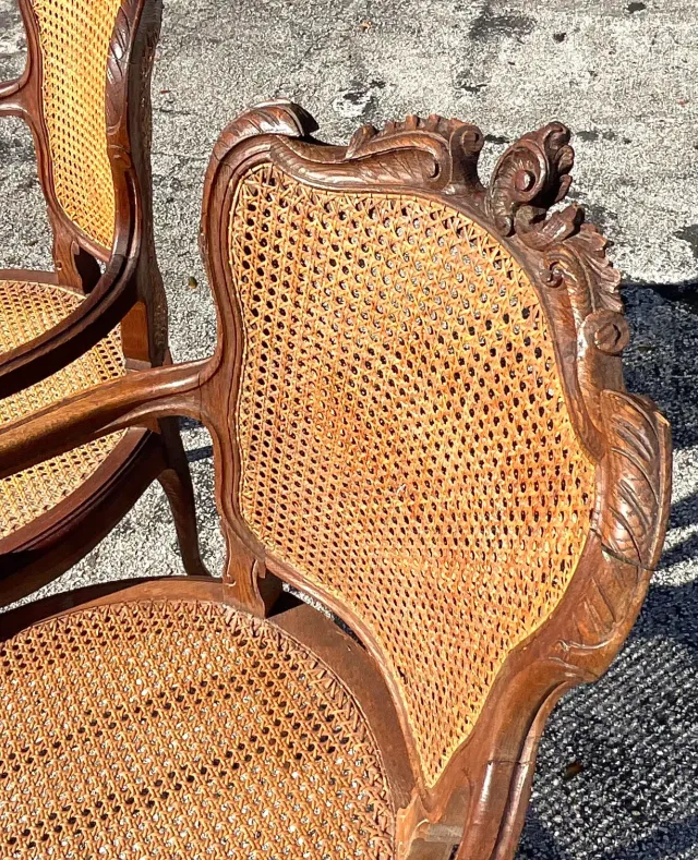 Vintage Boho Carved Wooden Chairs With Inset Cane Panels - a Pair — additional photo 1