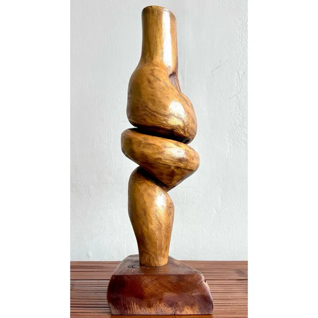 Vintage Boho Carved Wooden Twist Sculpture — additional photo 1