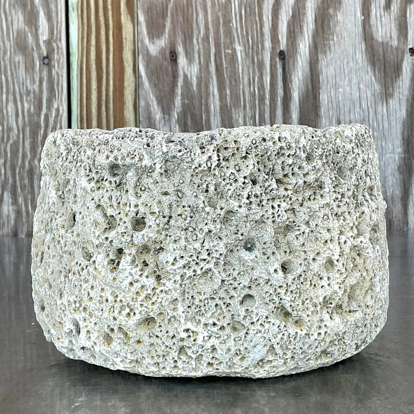 Vintage Boho Cast Cement Crater Planter — additional photo 2