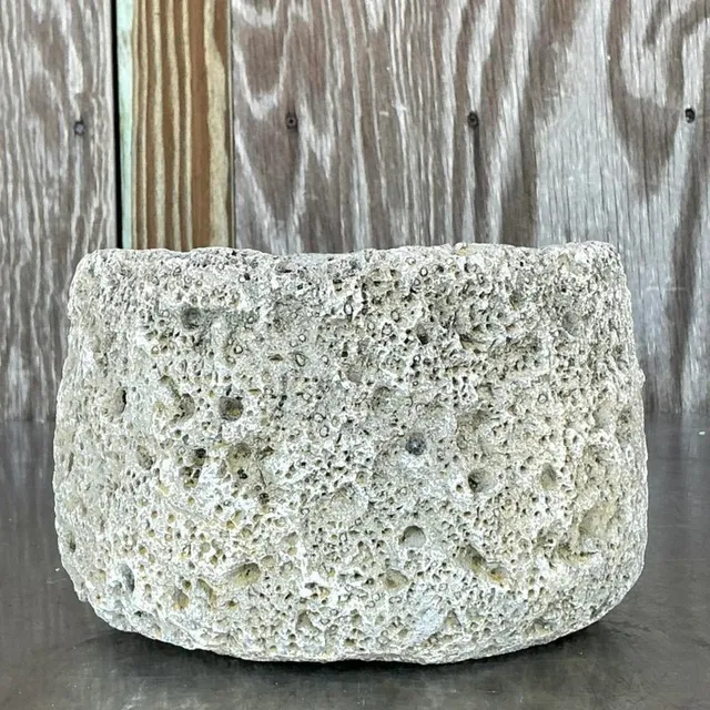 Vintage Boho Cast Cement Crater Planter — additional photo 6