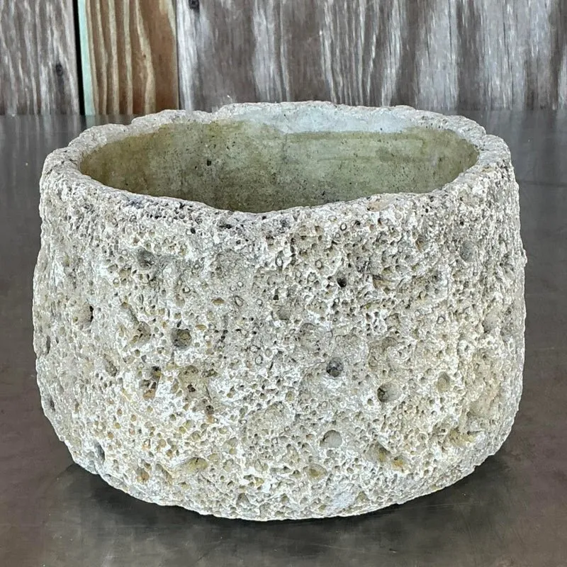 Vintage Boho Cast Cement Crater Planter — additional photo 5
