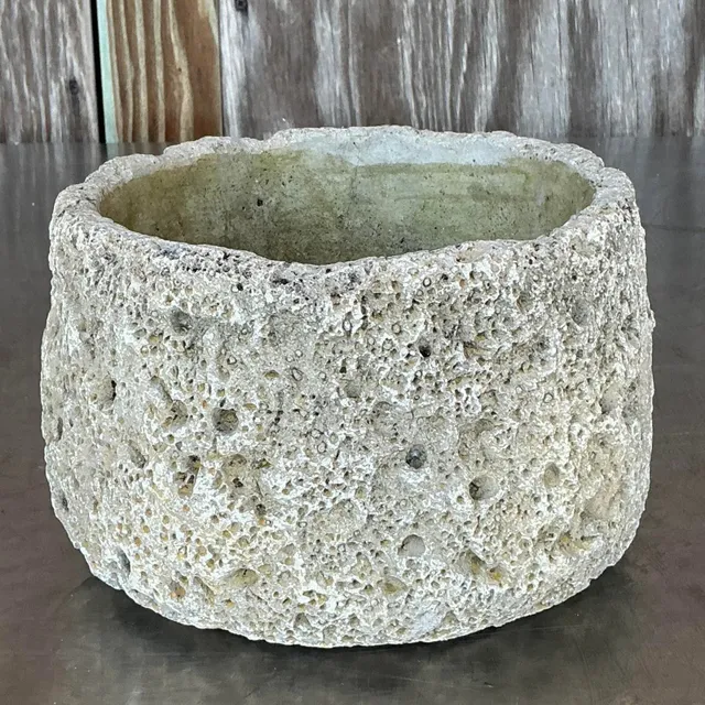 Vintage Boho Cast Cement Crater Planter — additional photo 7