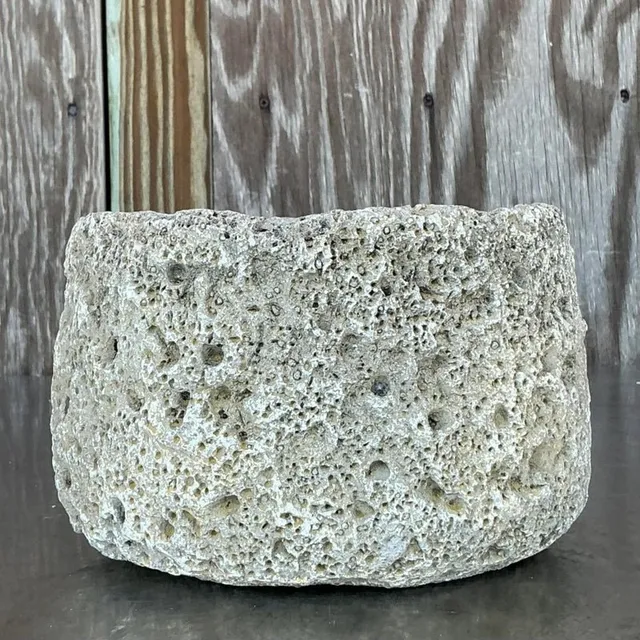 Vintage Boho Cast Cement Crater Planter — additional photo 8